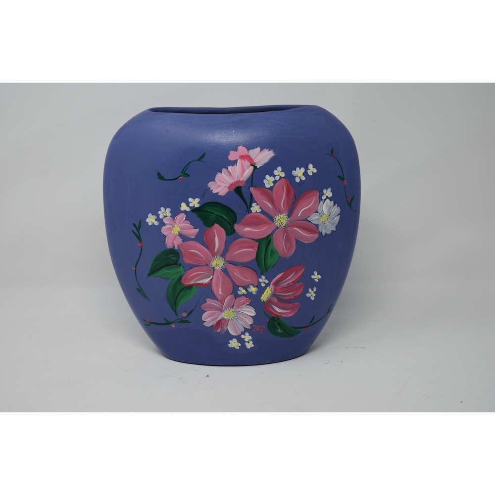 Hand Painted Purple Floral Vase Signed Decorative Ceramic Flower Vase 7 Inch